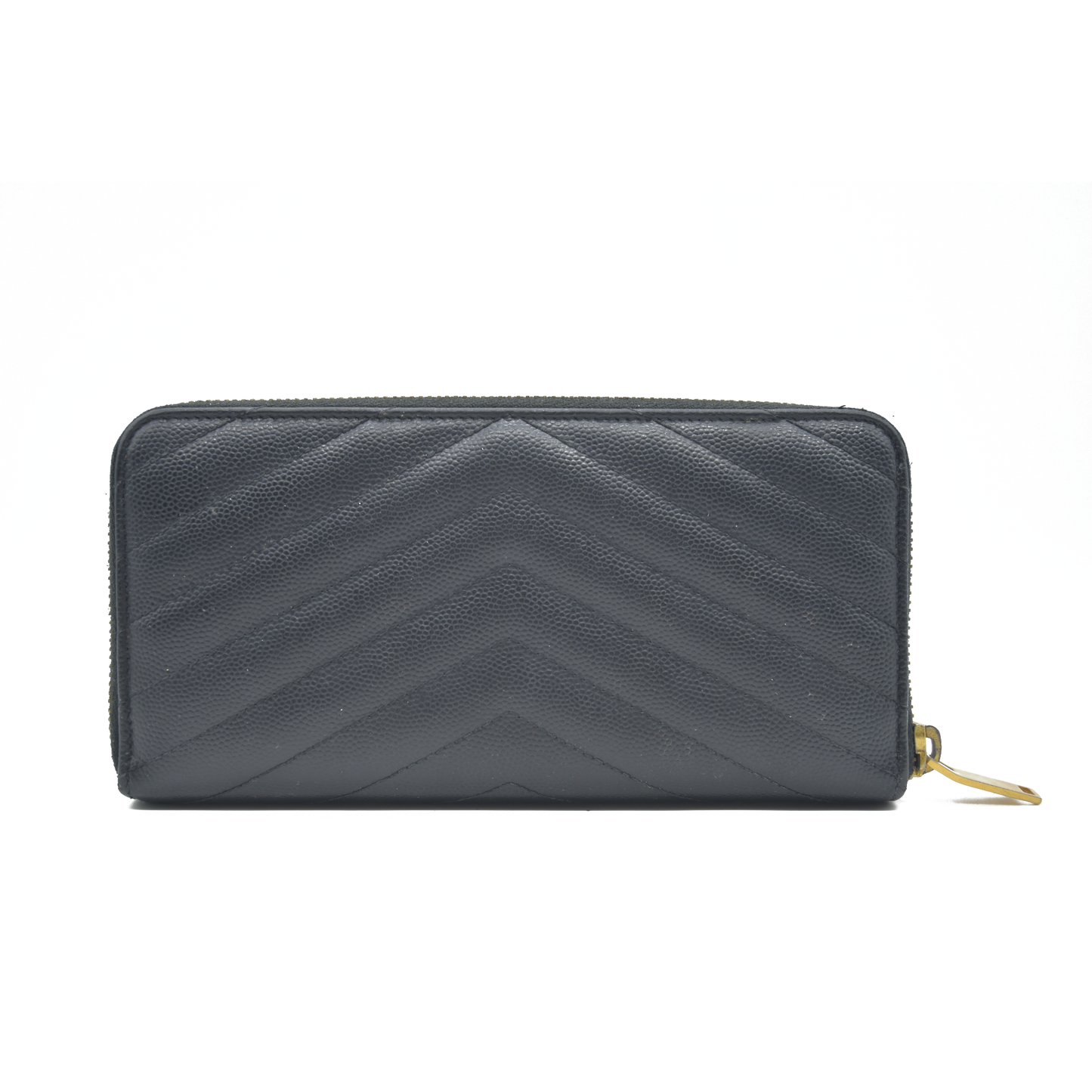 $950 Saint Laurent Grain De Poudre Matelasse Chevron Monogram Zip Around Wallet Black 2015
