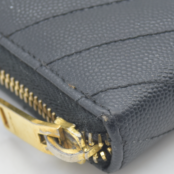 $950 Saint Laurent Grain De Poudre Matelasse Chevron Monogram Zip Around Wallet Black 2015