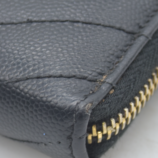 $950 Saint Laurent Grain De Poudre Matelasse Chevron Monogram Zip Around Wallet Black 2015