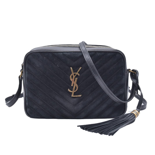 $1950 Saint Laurent Suede Matelasse Monogram Lou Camera Bag Black