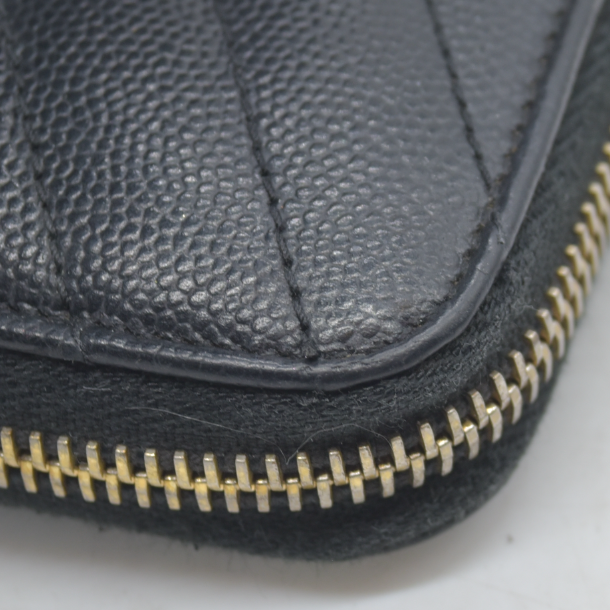 $950 Saint Laurent Grain De Poudre Matelasse Chevron Monogram Zip Around Wallet Black 2015