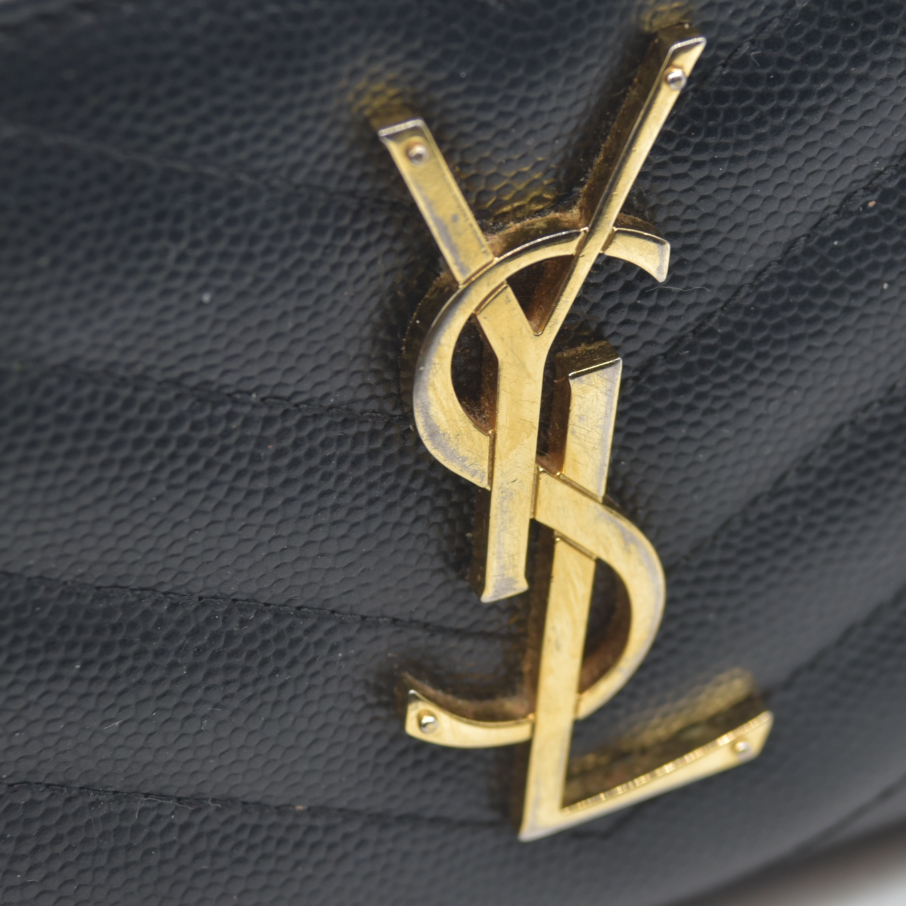$950 Saint Laurent Grain De Poudre Matelasse Chevron Monogram Zip Around Wallet Black 2015
