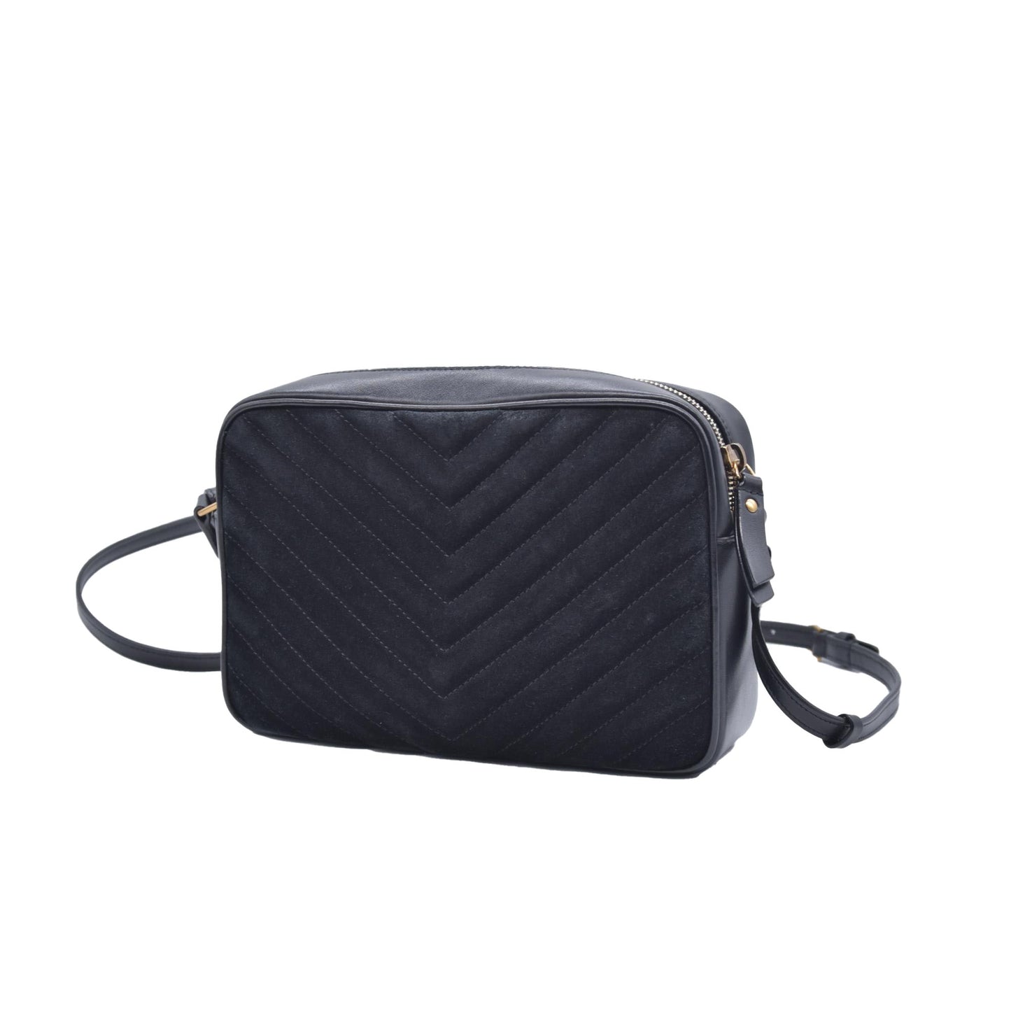 $1950 Saint Laurent Suede Matelasse Monogram Lou Camera Bag Black