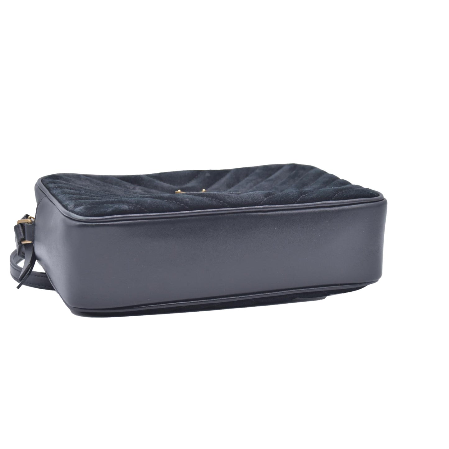 $1950 Saint Laurent Suede Matelasse Monogram Lou Camera Bag Black