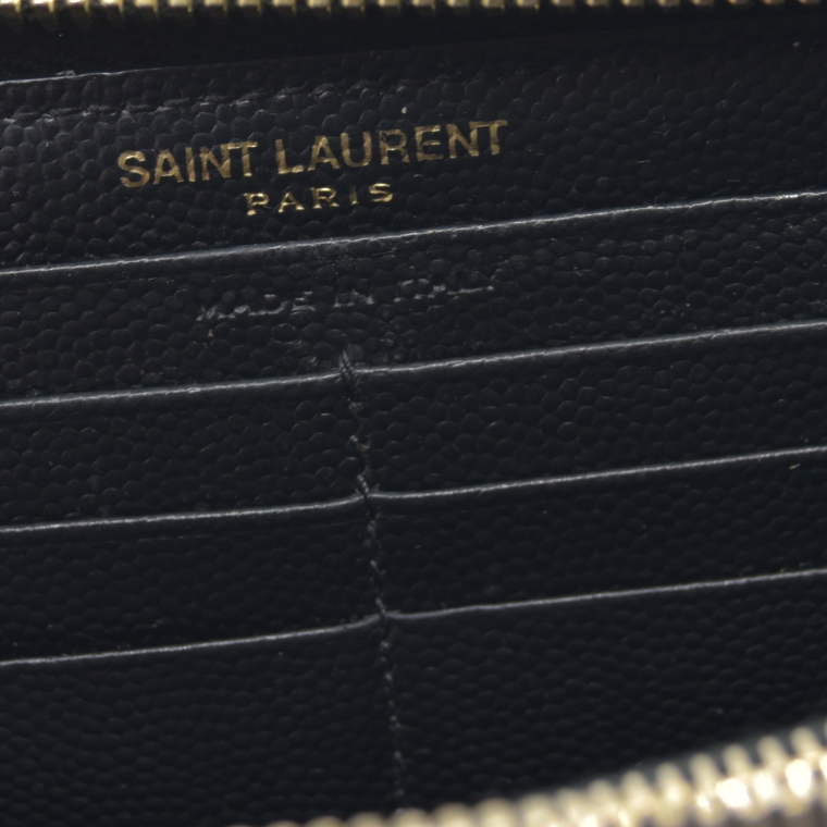 $950 Saint Laurent Grain De Poudre Matelasse Chevron Monogram Zip Around Wallet Black 2015