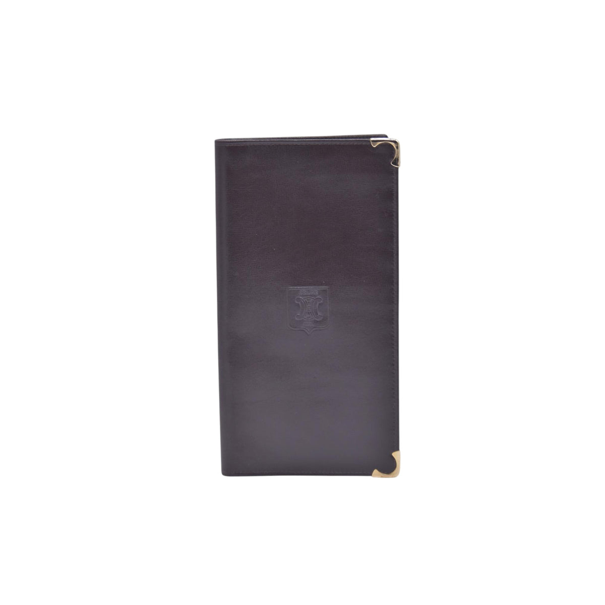 $580 CELINE Smooth Calfskin Triomphe Crest Long Wallet Dark Brown CONSIGNMENT 10021225