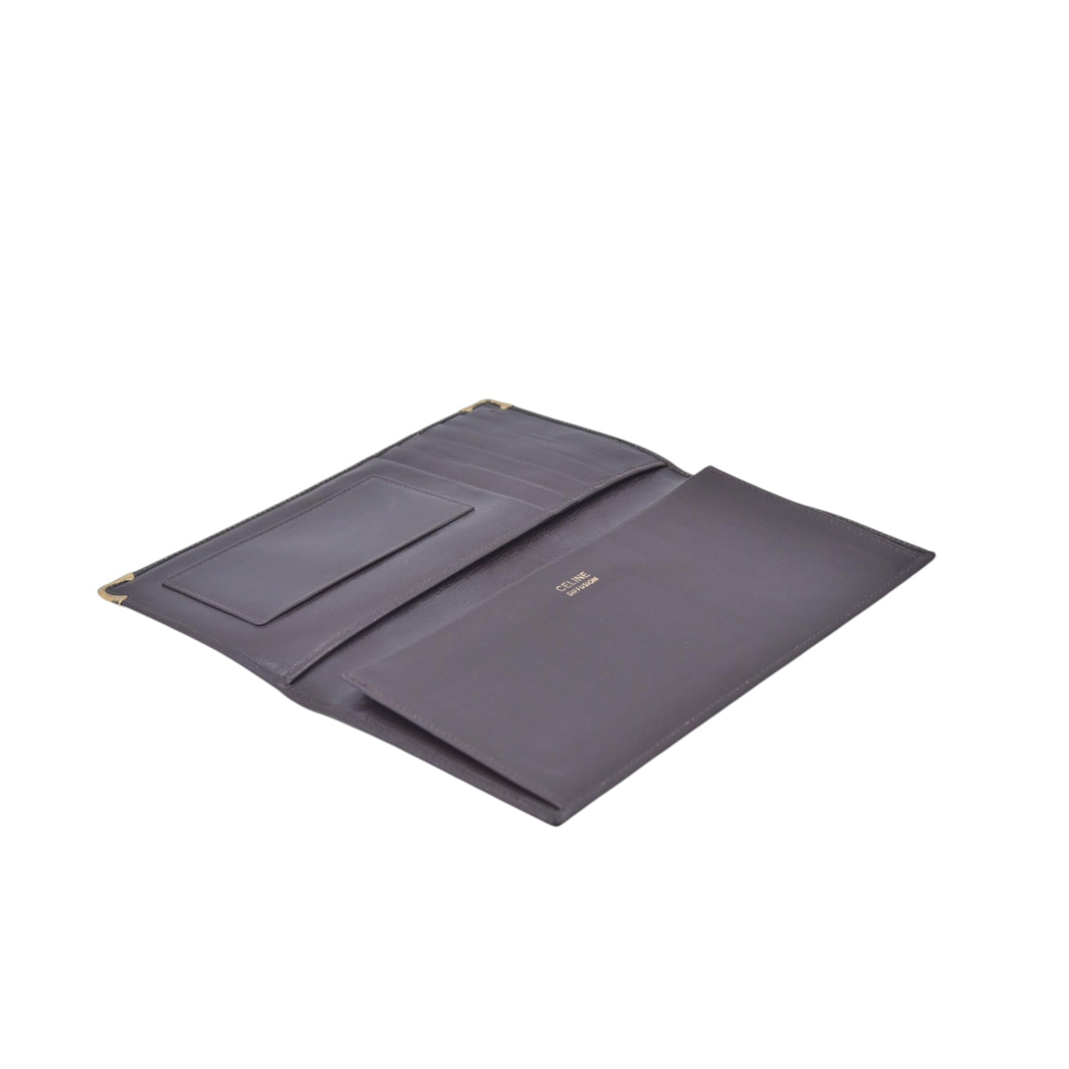 $580 CELINE Smooth Calfskin Triomphe Crest Long Wallet Dark Brown CONSIGNMENT 10021225