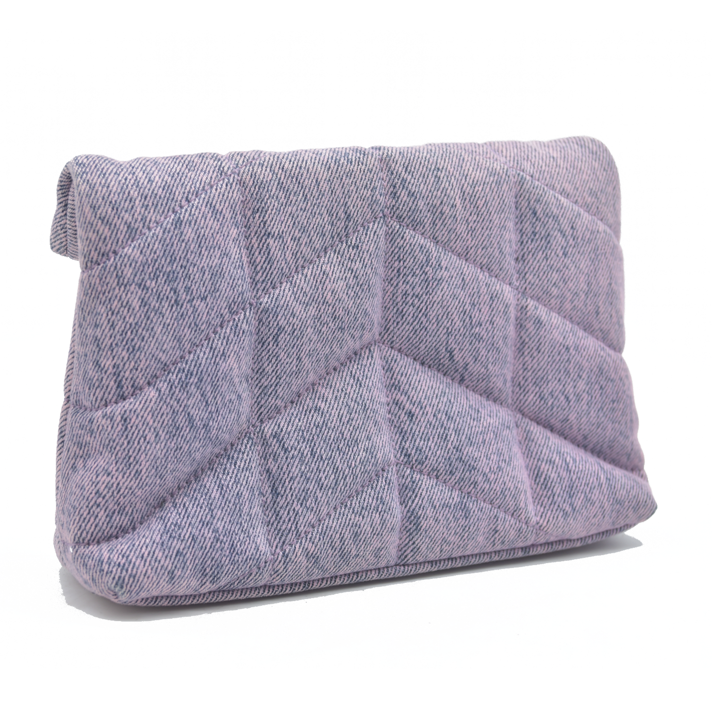 $1000 Saint Laurent Denim Quilted Loulou Puffer Monogram Pouch Clutch Bleached Lilac