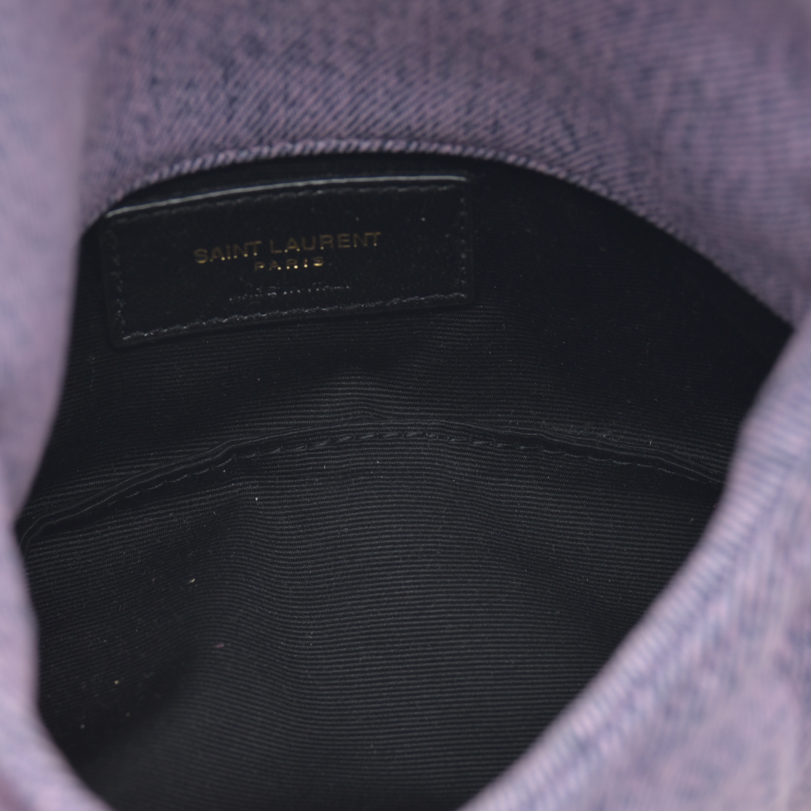 $1000 Saint Laurent Denim Quilted Loulou Puffer Monogram Pouch Clutch Bleached Lilac