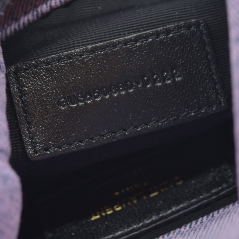 $1000 Saint Laurent Denim Quilted Loulou Puffer Monogram Pouch Clutch Bleached Lilac