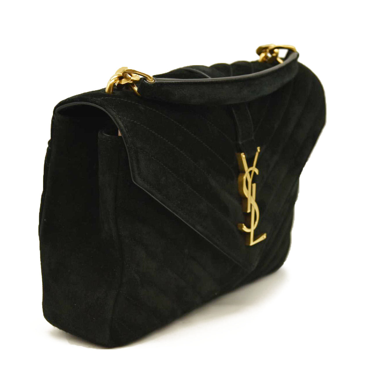 Saint Laurent  Suede Matelasse Chevron Monogram Medium College Bag Black