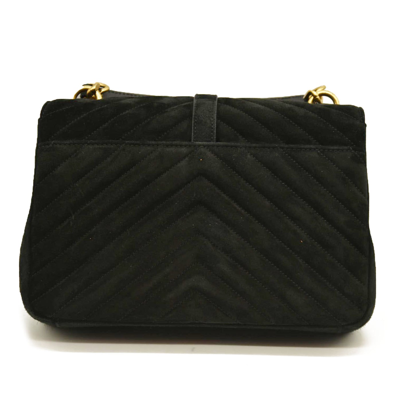 Saint Laurent  Suede Matelasse Chevron Monogram Medium College Bag Black