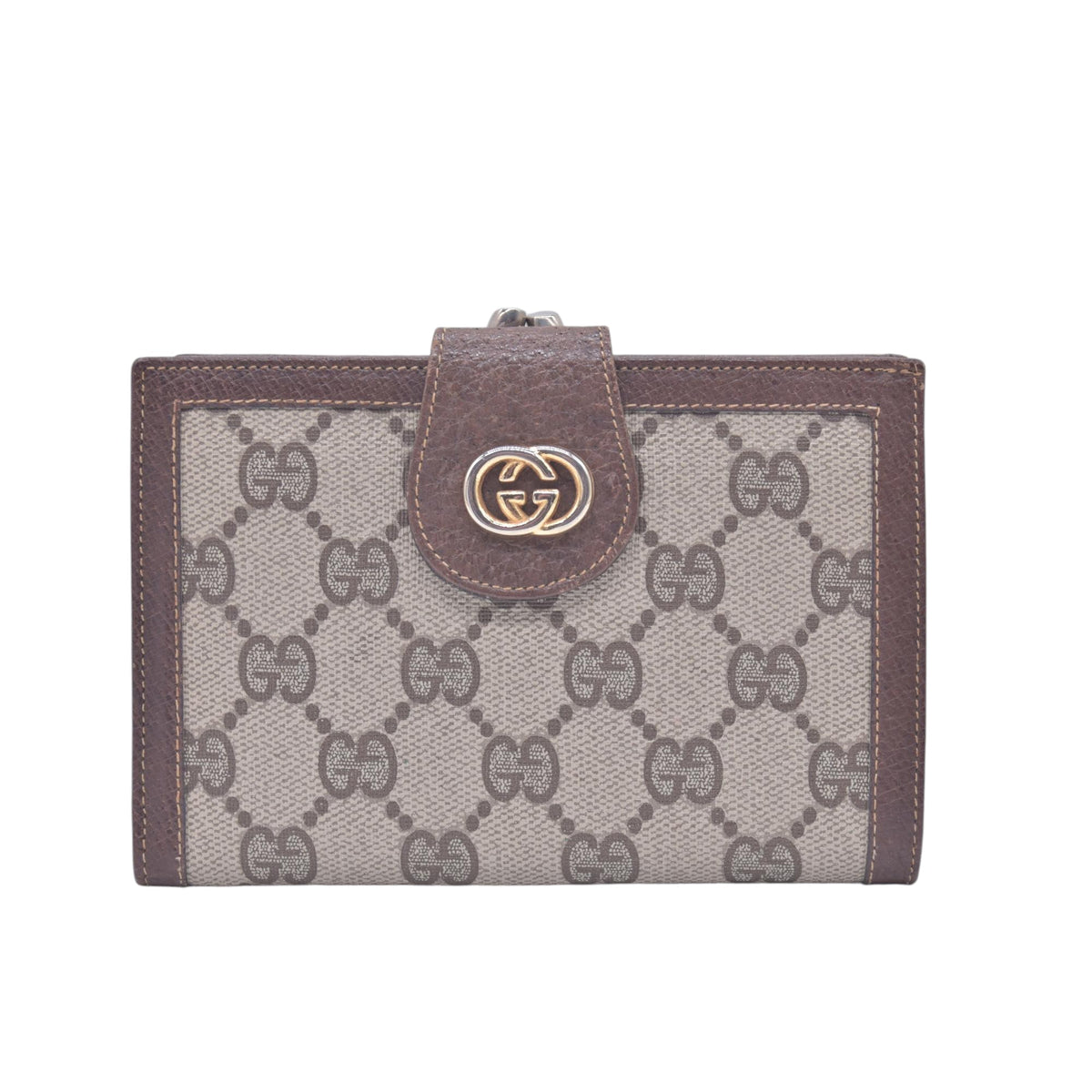 $680 GUCCI Vintage GG Plus Supreme French Purse Kisslock Wallet Beige Brown CONSIGNMENT 10021237