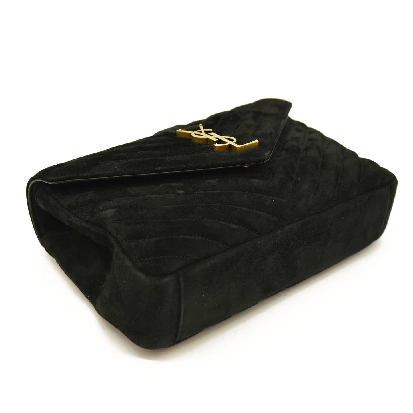 Saint Laurent  Suede Matelasse Chevron Monogram Medium College Bag Black