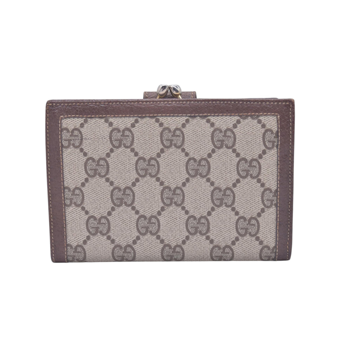 $680 GUCCI Vintage GG Plus Supreme French Purse Kisslock Wallet Beige Brown CONSIGNMENT 10021237