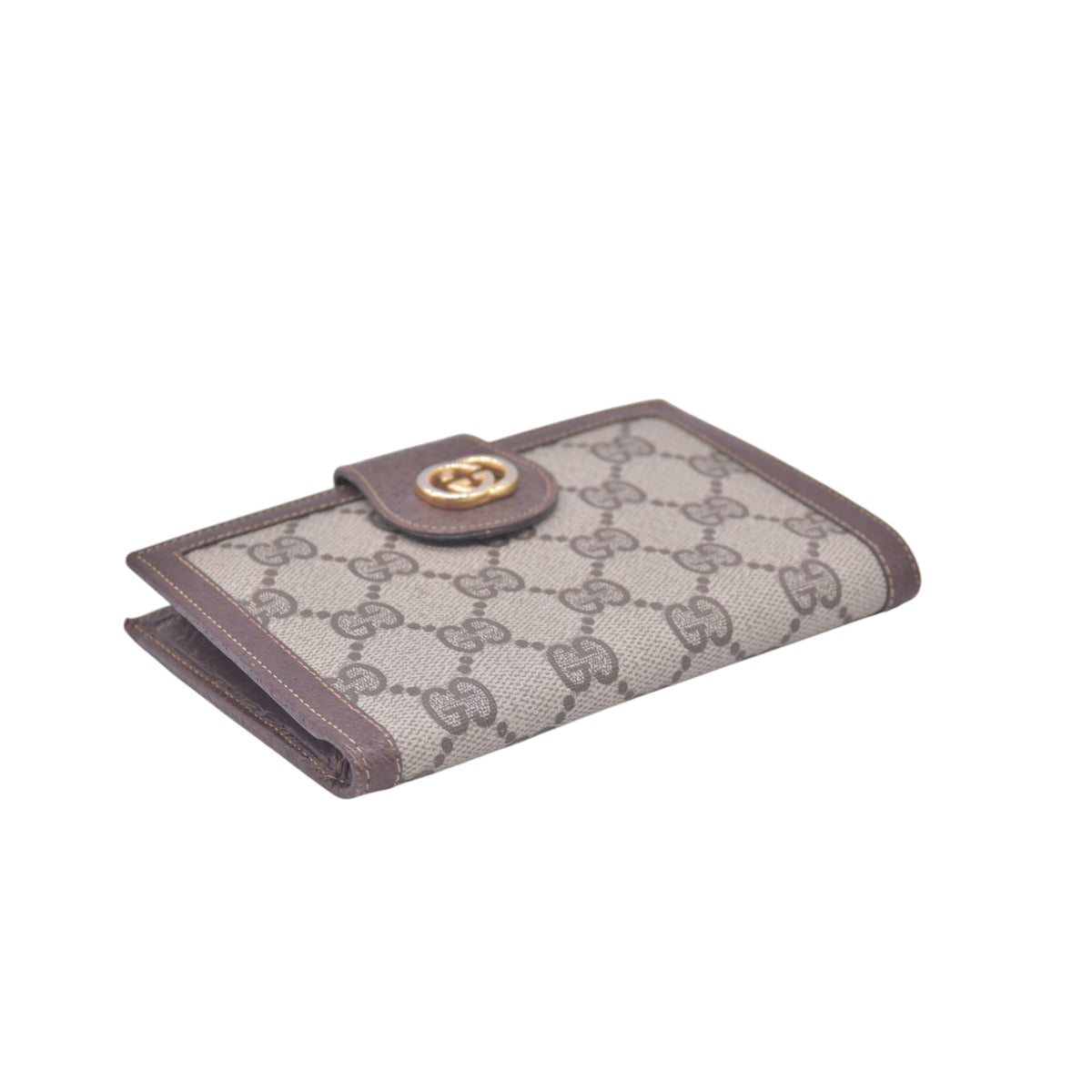 $680 GUCCI Vintage GG Plus Supreme French Purse Kisslock Wallet Beige Brown CONSIGNMENT 10021237
