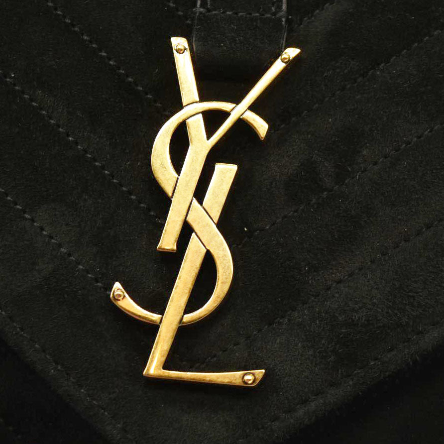 Saint Laurent  Suede Matelasse Chevron Monogram Medium College Bag Black