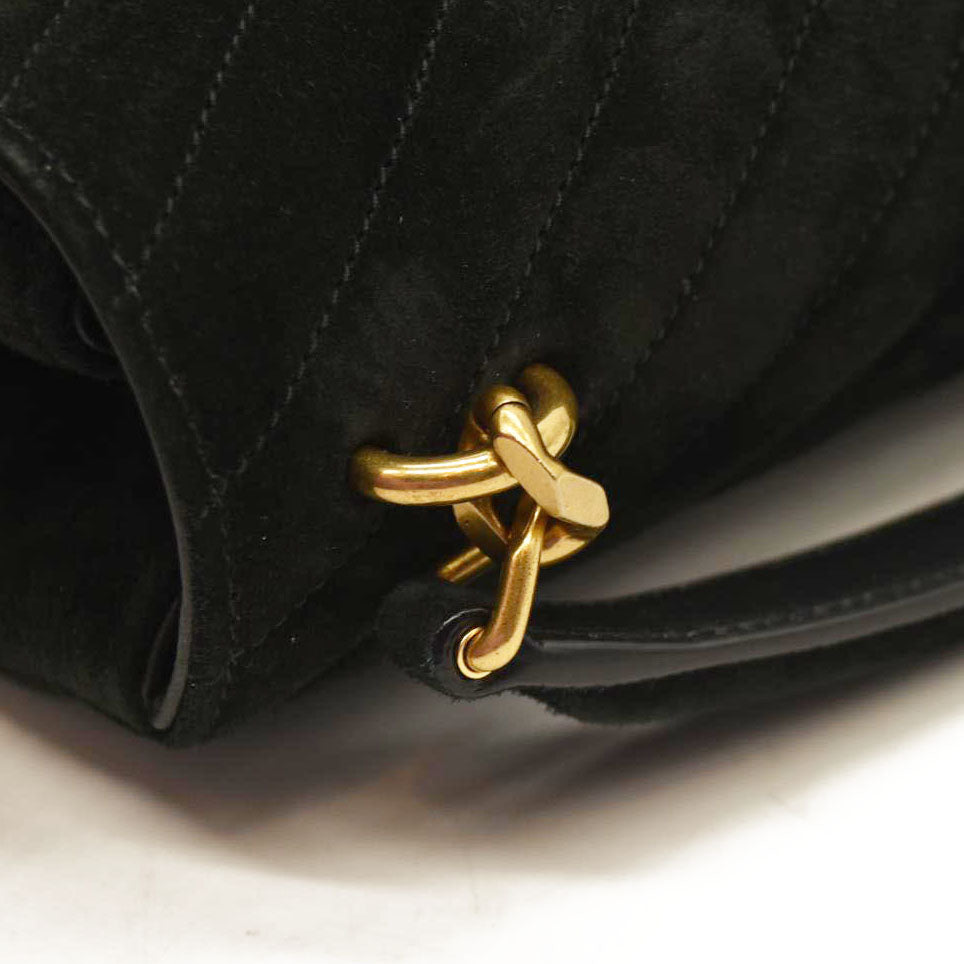 Saint Laurent  Suede Matelasse Chevron Monogram Medium College Bag Black