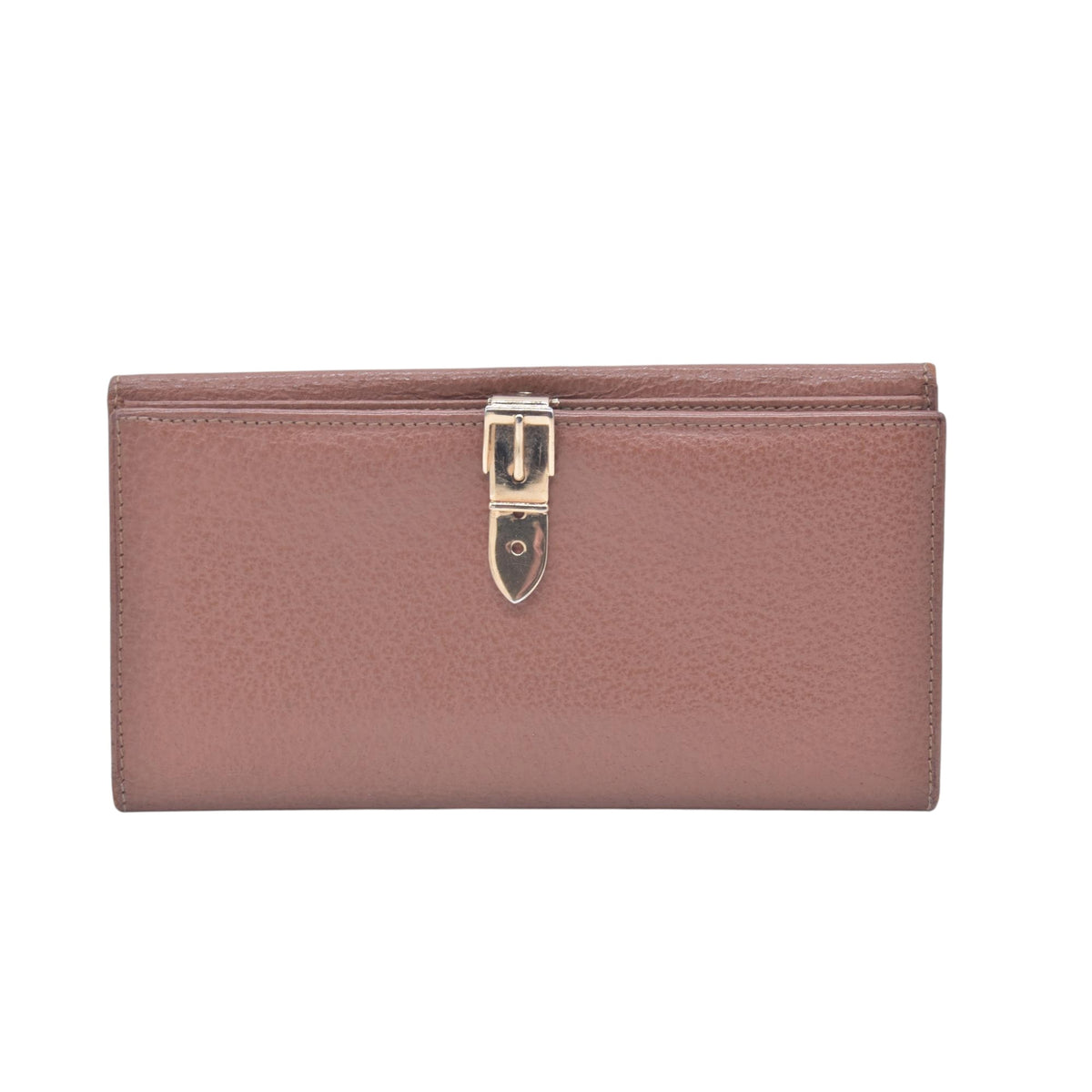 $620 GUCCI Grainy Calfskin Belt Buckle Long Wallet Brown CONSIGNMENT 10021235