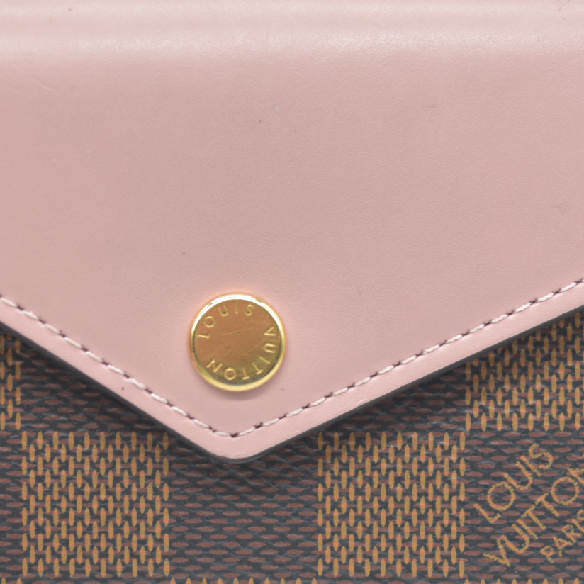 $605 LOUIS VUITTON Damier Ebene Zoe Wallet Rose Ballerine TA0129 2019
