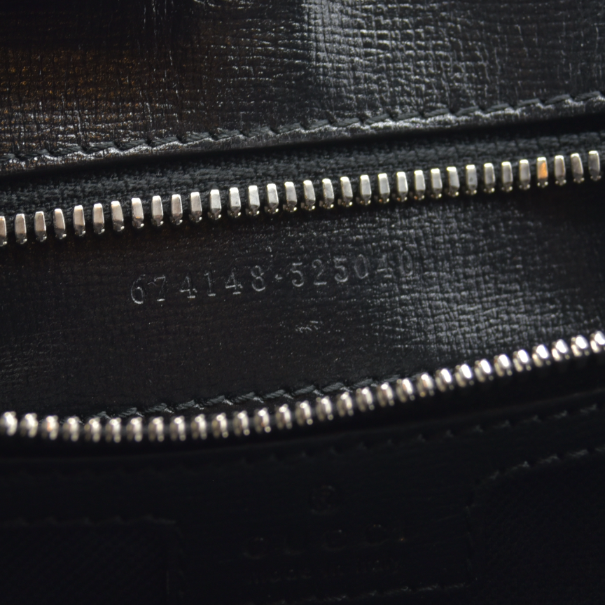 $2150 GUCCI GG Supreme Monogram Textured Dollar Calfskin Medium Retro Interlocking G Tote Bag in Black