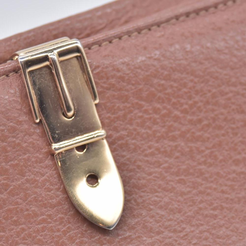 $620 GUCCI Grainy Calfskin Belt Buckle Long Wallet Brown CONSIGNMENT 10021235