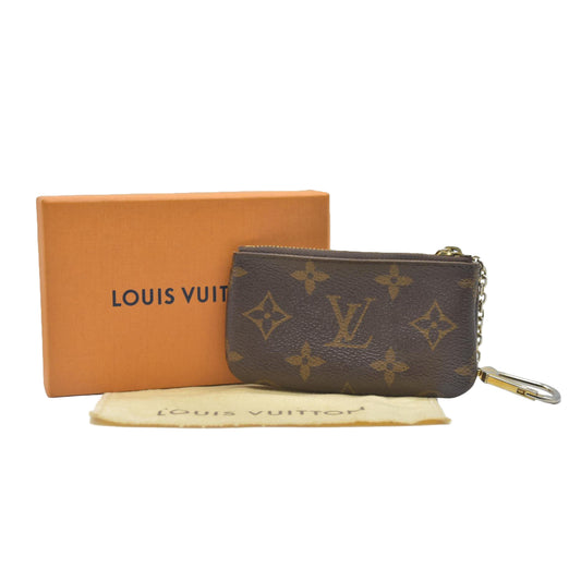 $345 Louis Vuitton Monogram Pochette Cles Wallet Coin Purse Brown