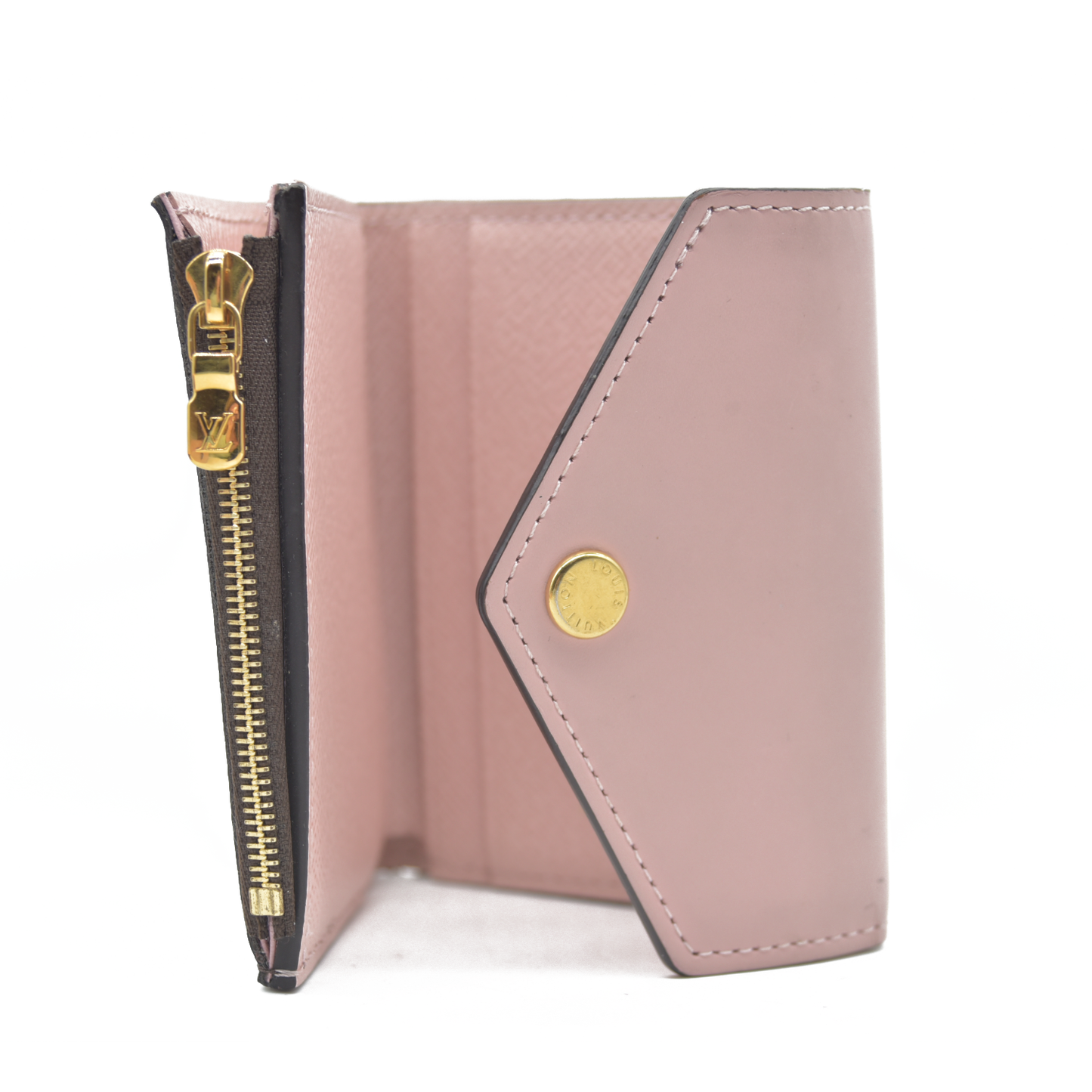 $605 LOUIS VUITTON Damier Ebene Zoe Wallet Rose Ballerine TA0129 2019