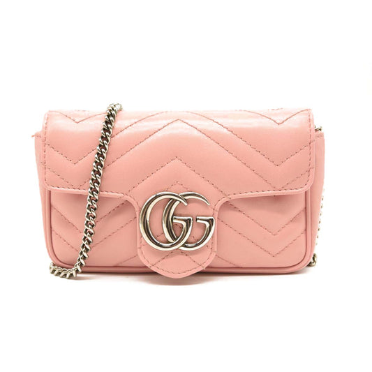 Gucci Calfskin Matelasse Super Mini GG Marmont Shoulder Bag Wild Rose