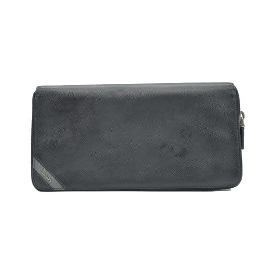$1070 Prada Black Saffiano Leather Travel Zip Around Wallet CONSIGNMENT