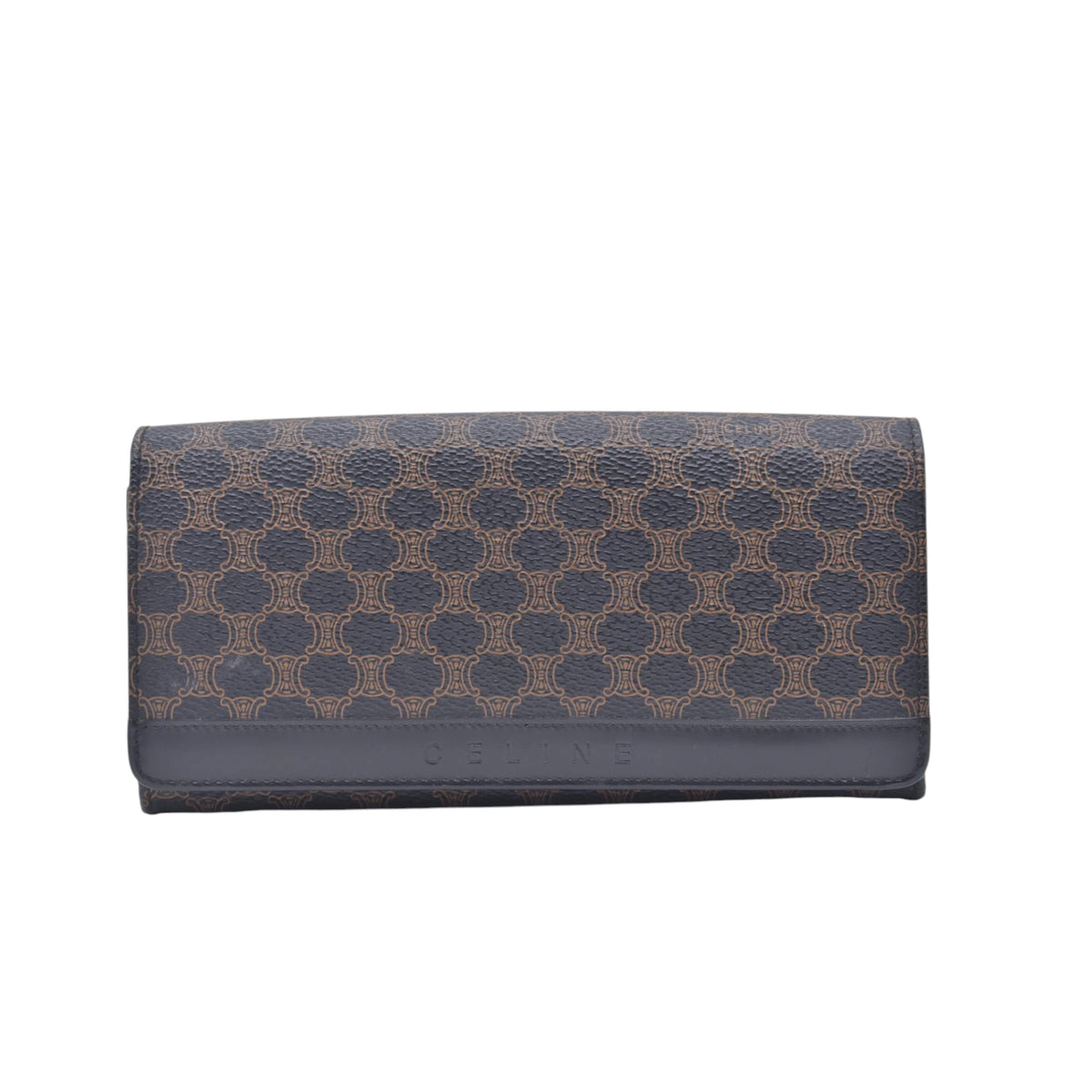 $650 CELINE Macadam Triomphe Canvas Kisslock Long Wallet Dark Brown CONSIGNMENT 10021203