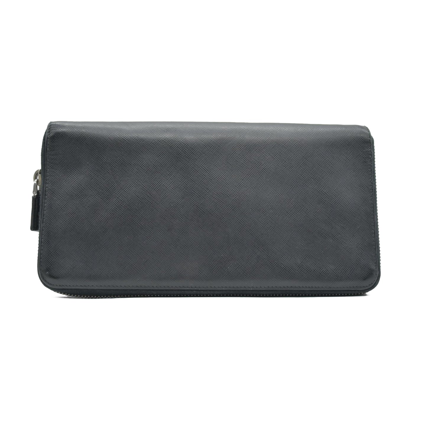 $1070 Prada Black Saffiano Leather Travel Zip Around Wallet CONSIGNMENT