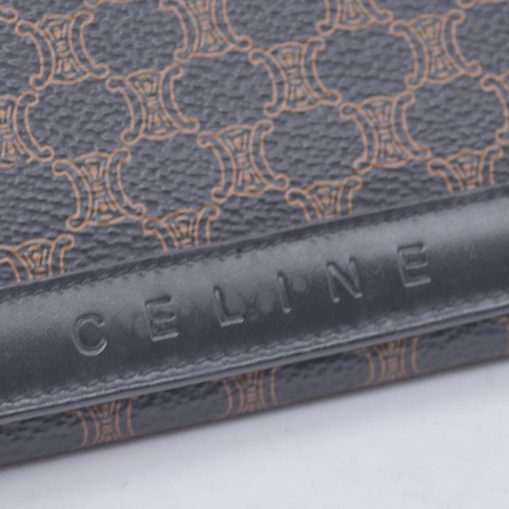 $650 CELINE Macadam Triomphe Canvas Kisslock Long Wallet Dark Brown CONSIGNMENT 10021203