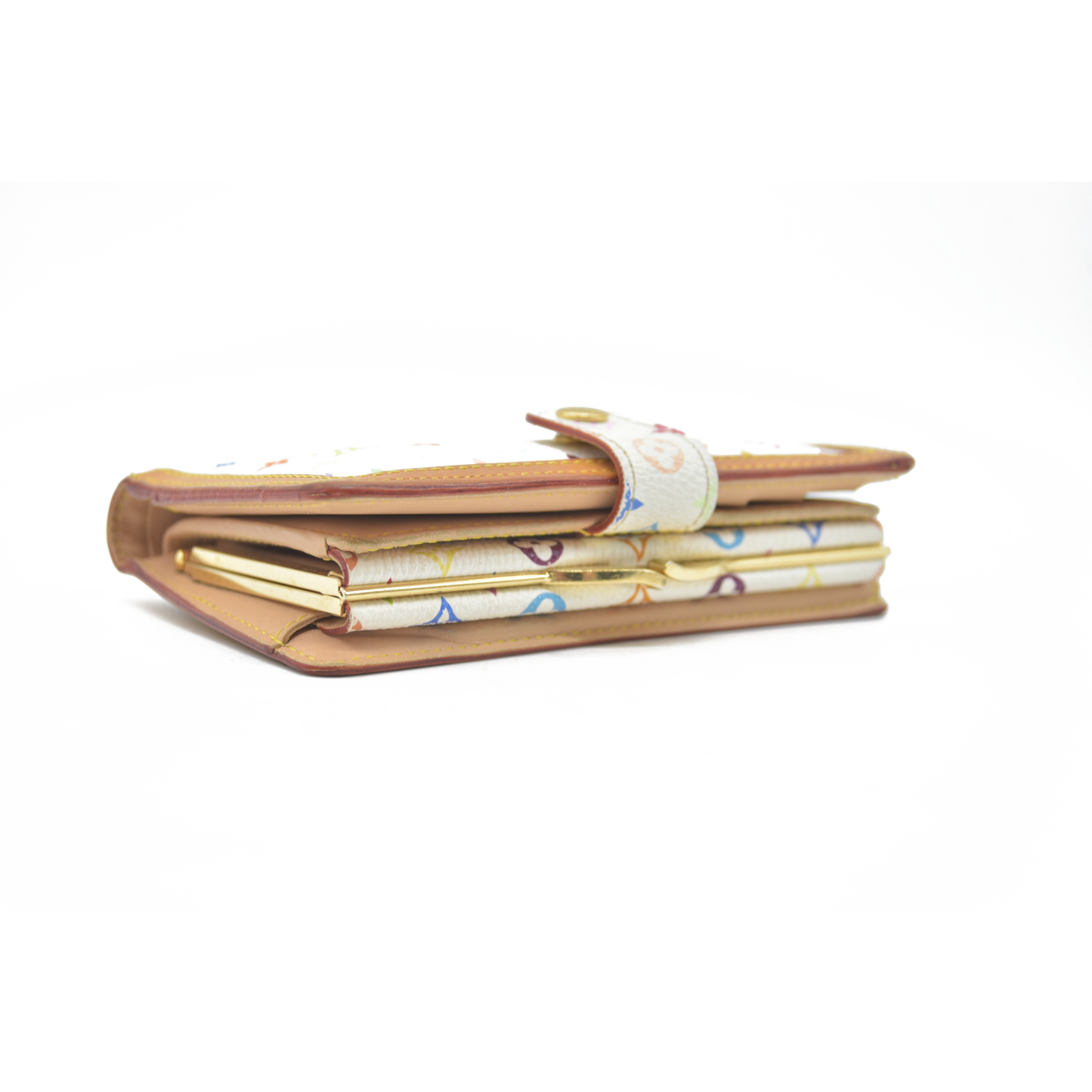 $735 Louis Vuitton Monogram Multicolor French Purse Wallet White TH0036 2006