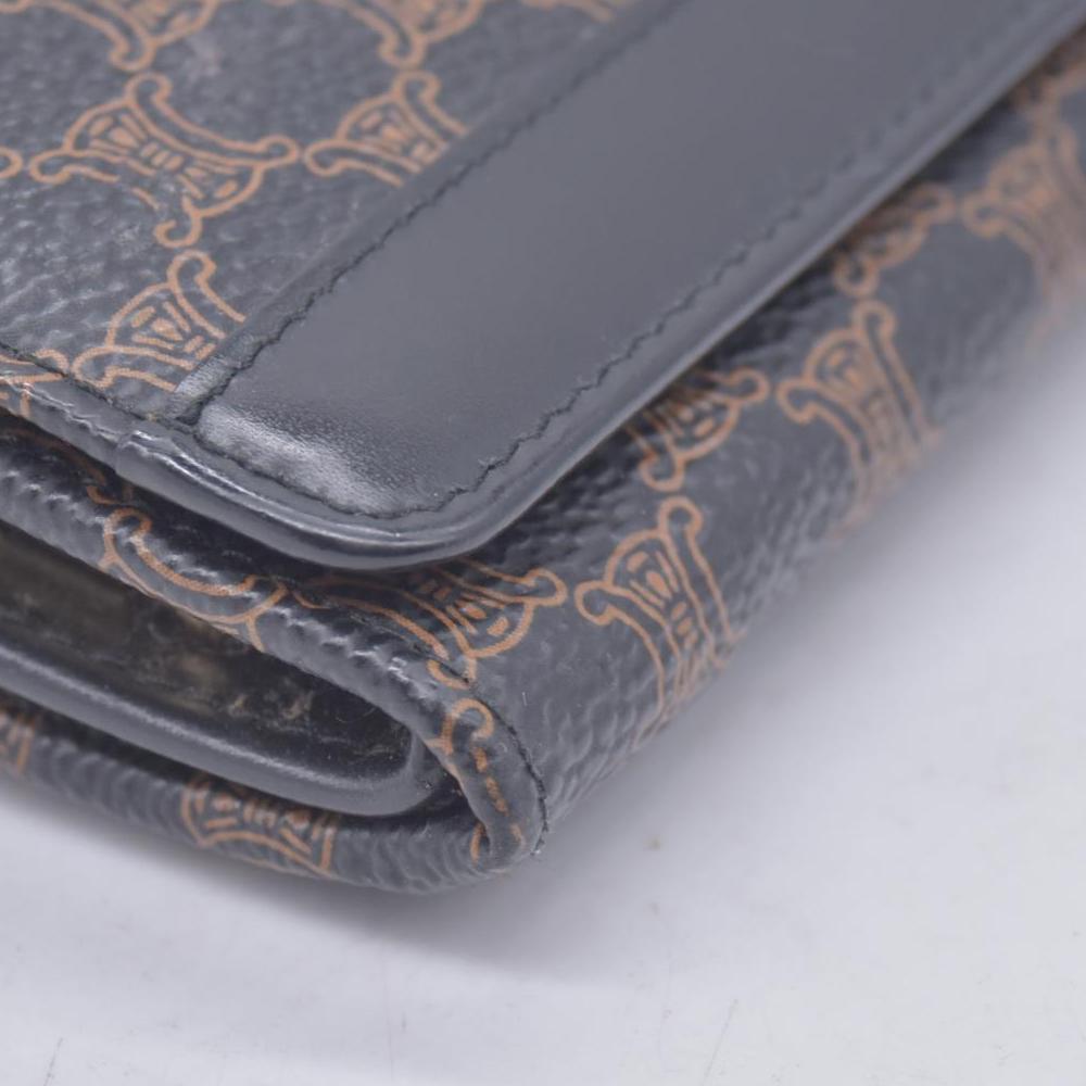 $650 CELINE Macadam Triomphe Canvas Kisslock Long Wallet Dark Brown CONSIGNMENT 10021203