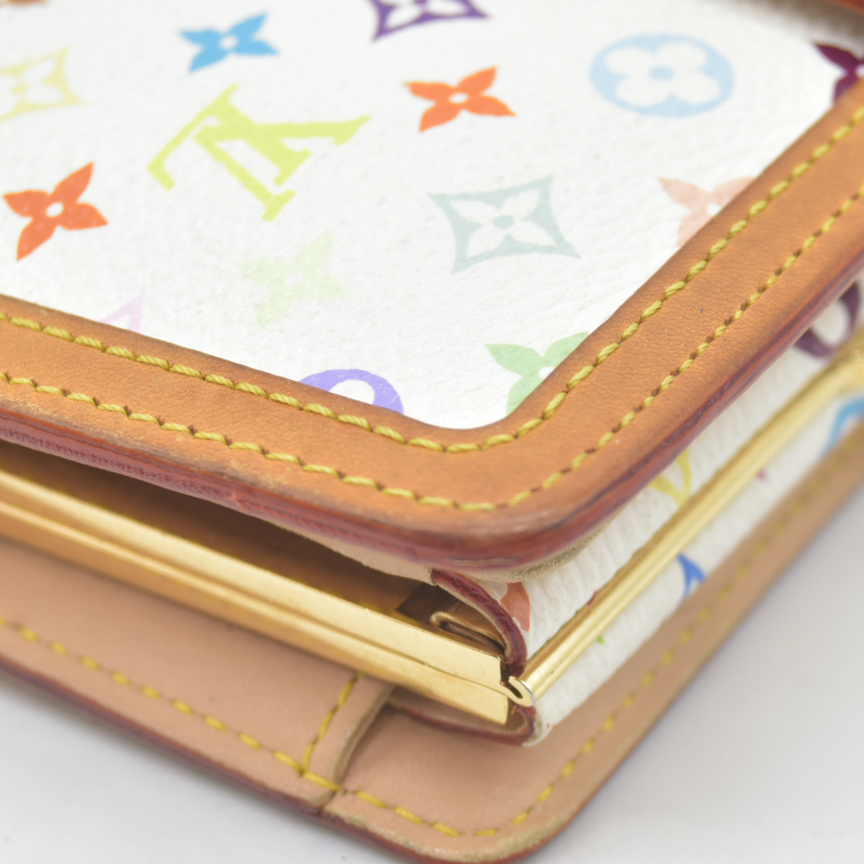 $735 Louis Vuitton Monogram Multicolor French Purse Wallet White TH0036 2006