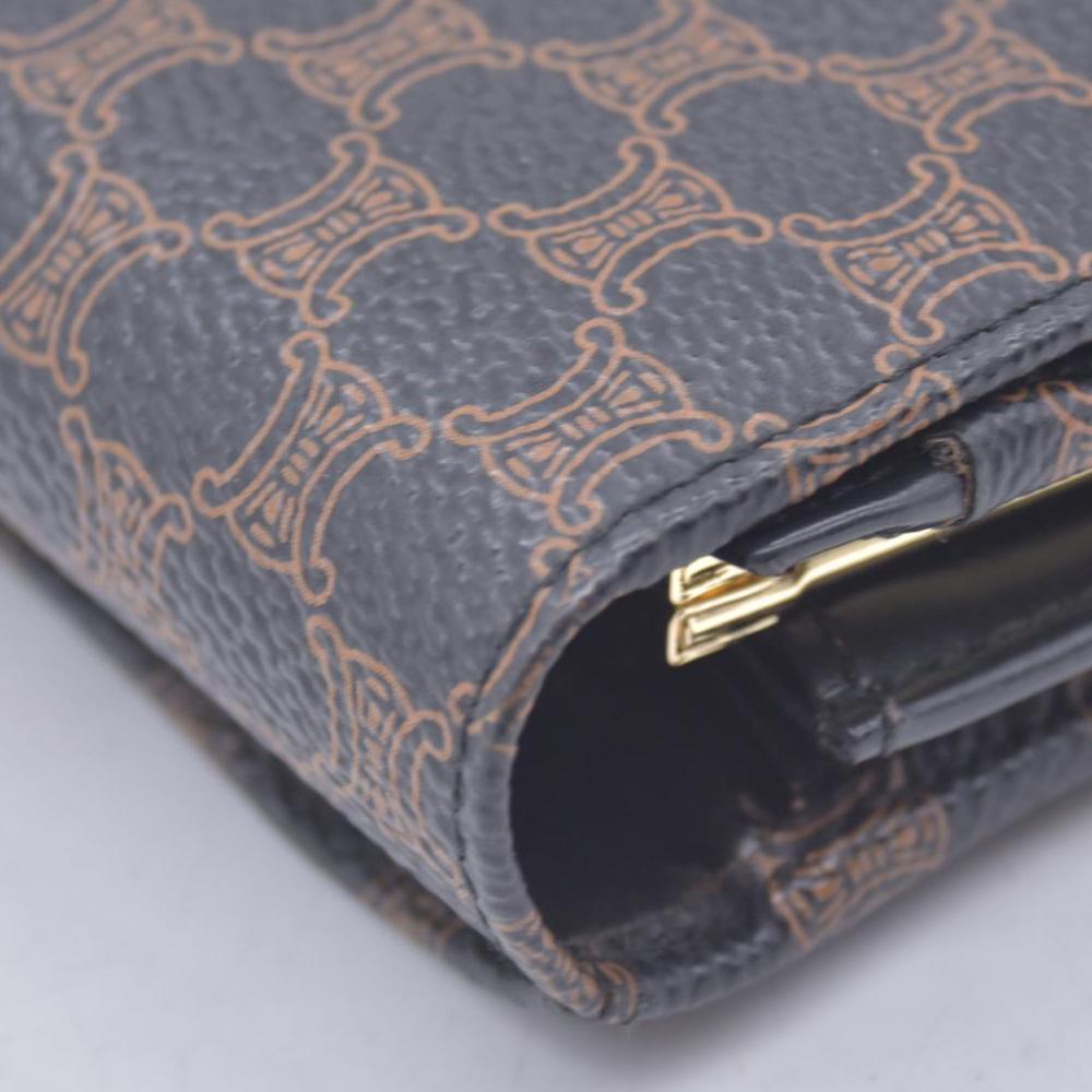 $650 CELINE Macadam Triomphe Canvas Kisslock Long Wallet Dark Brown CONSIGNMENT 10021203