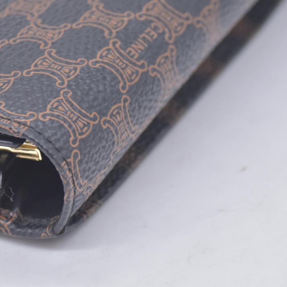 $650 CELINE Macadam Triomphe Canvas Kisslock Long Wallet Dark Brown CONSIGNMENT 10021203