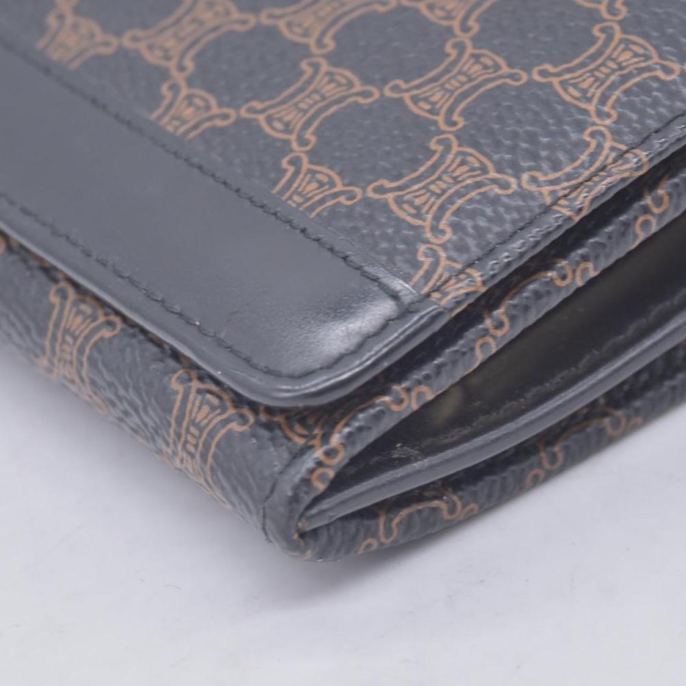 $650 CELINE Macadam Triomphe Canvas Kisslock Long Wallet Dark Brown CONSIGNMENT 10021203