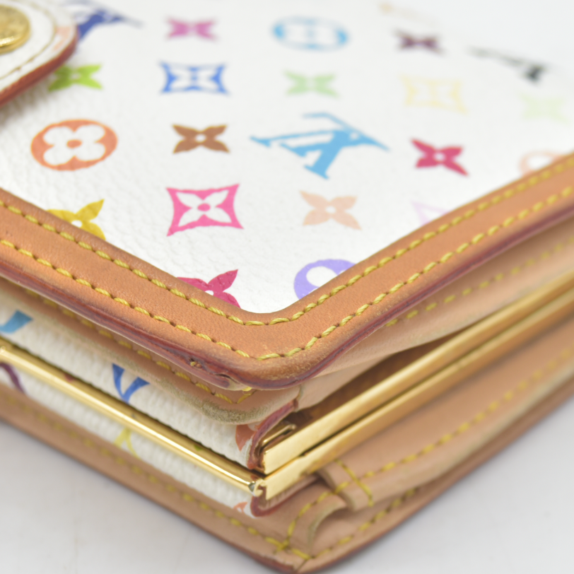 $735 Louis Vuitton Monogram Multicolor French Purse Wallet White TH0036 2006