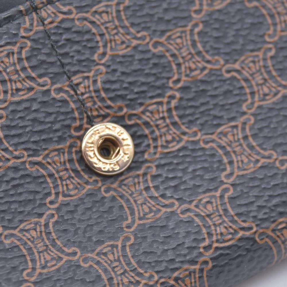 $650 CELINE Macadam Triomphe Canvas Kisslock Long Wallet Dark Brown CONSIGNMENT 10021203