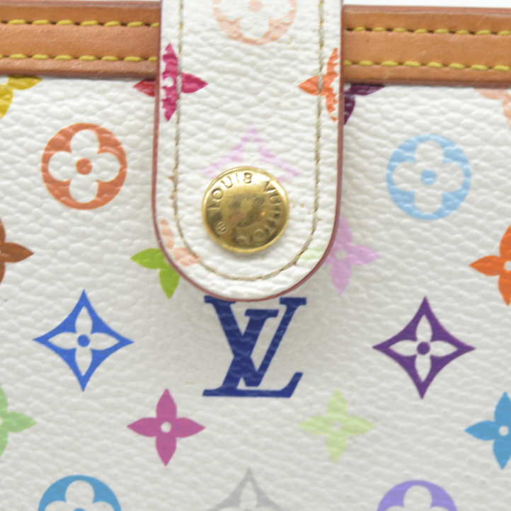 $735 Louis Vuitton Monogram Multicolor French Purse Wallet White TH0036 2006
