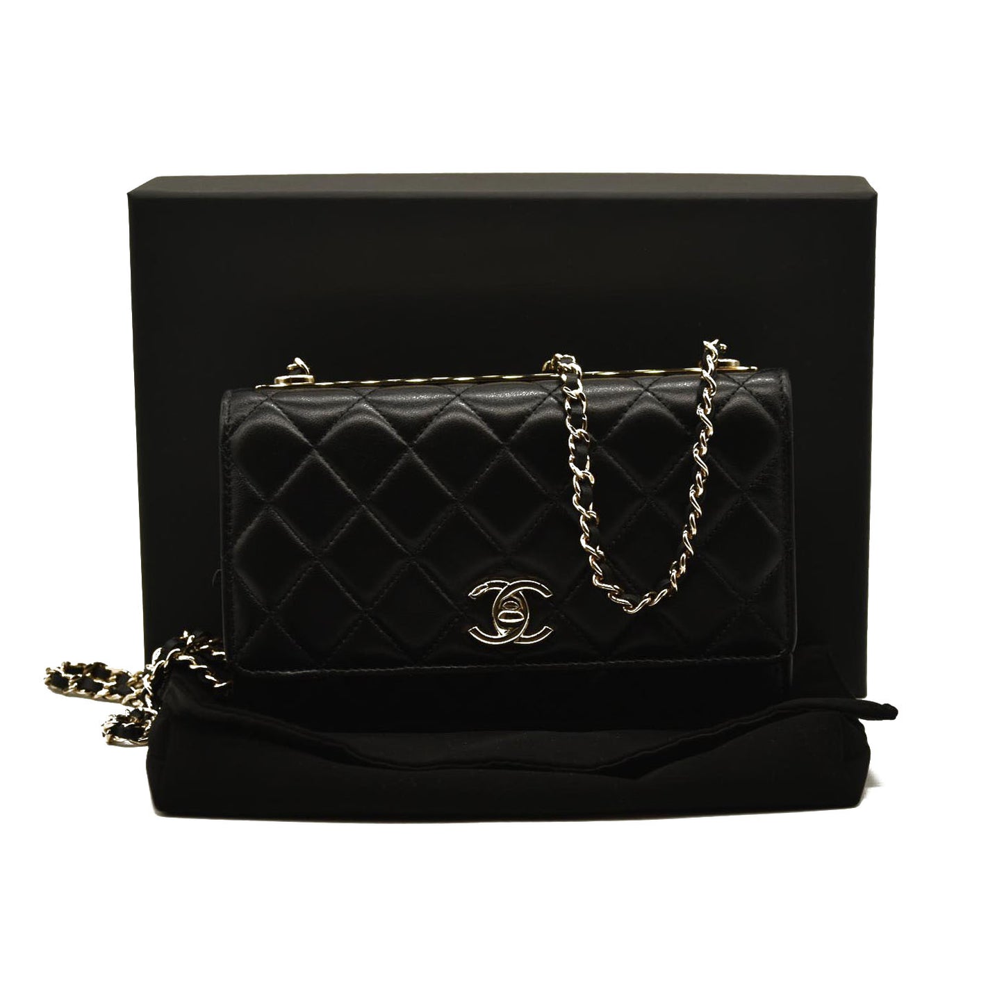 CHANEL  Lambskin Quilted Trendy CC Wallet On Chain WOC Black