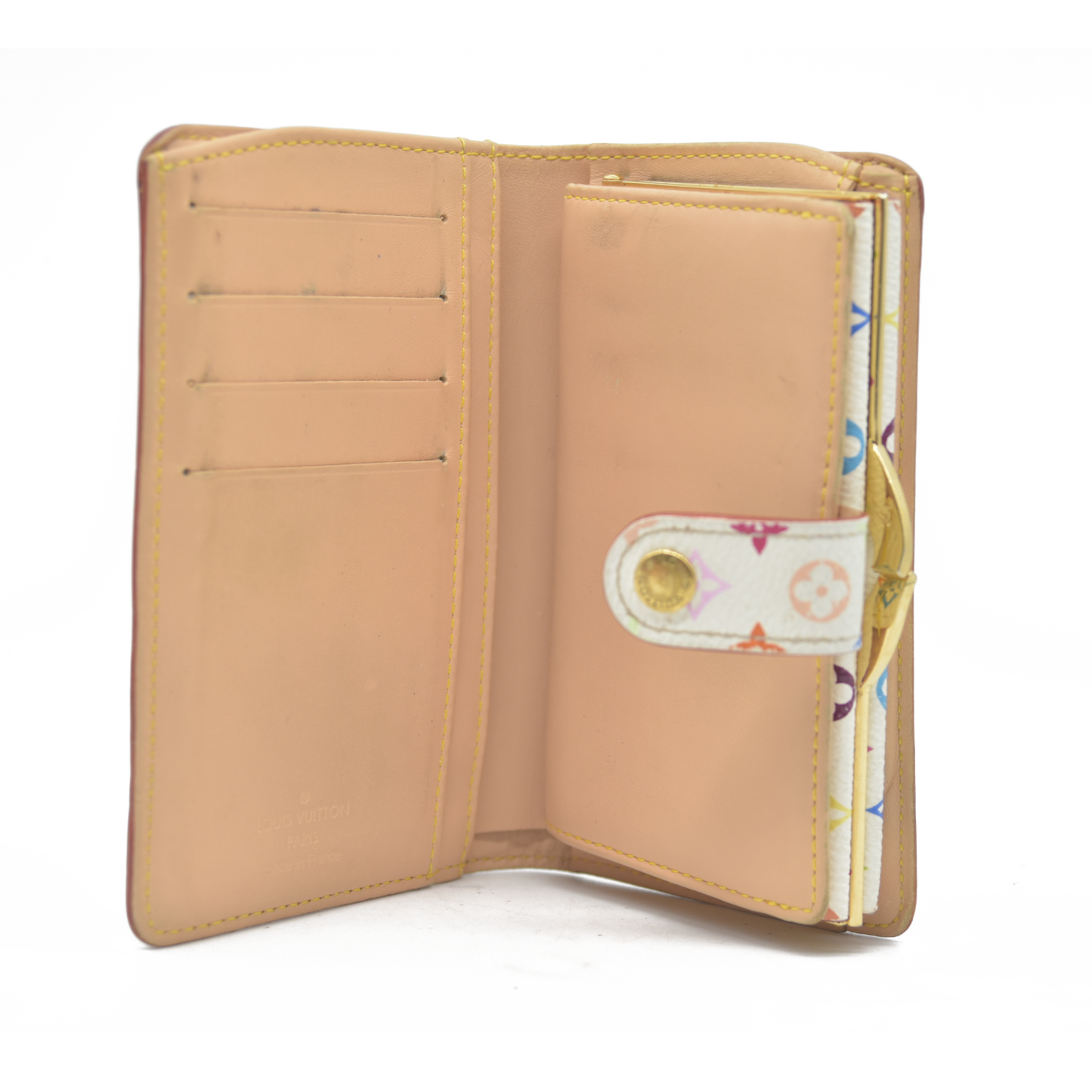 $735 Louis Vuitton Monogram Multicolor French Purse Wallet White TH0036 2006
