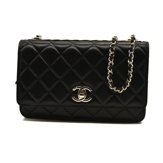 CHANEL  Lambskin Quilted Trendy CC Wallet On Chain WOC Black