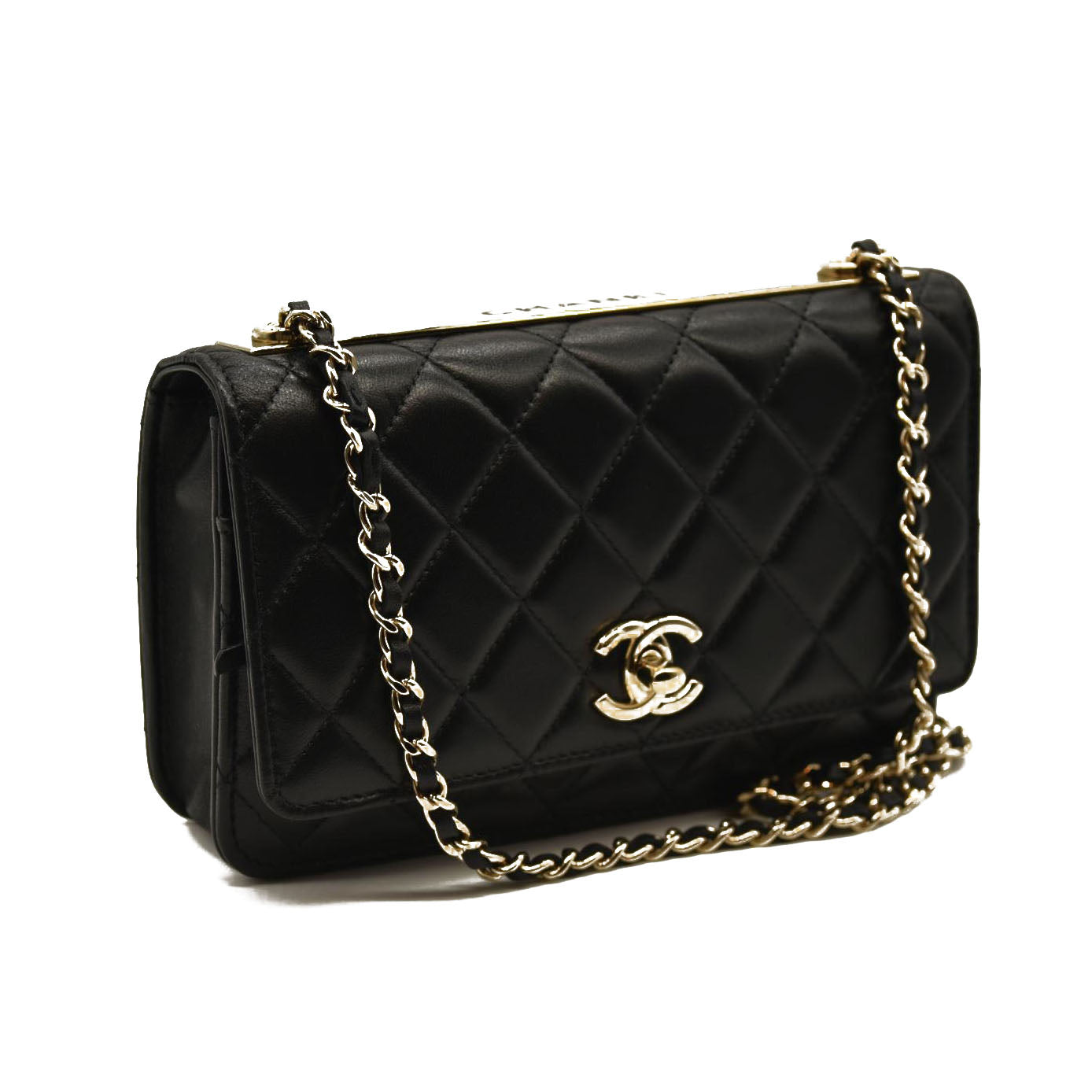 CHANEL  Lambskin Quilted Trendy CC Wallet On Chain WOC Black