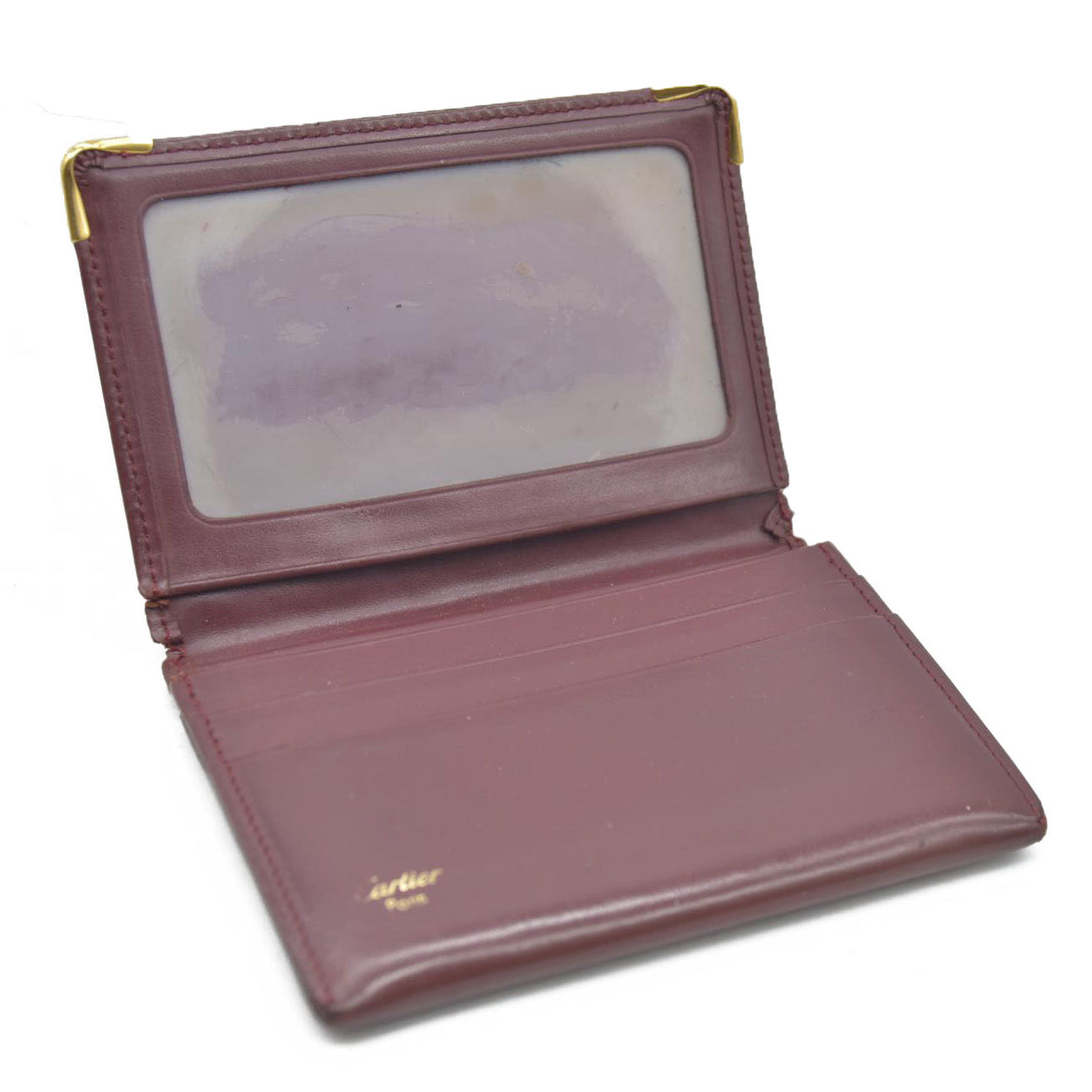 AUCTION $430 Cartier Cartier Burgundy Leather Must de Cartier ID Card Holder