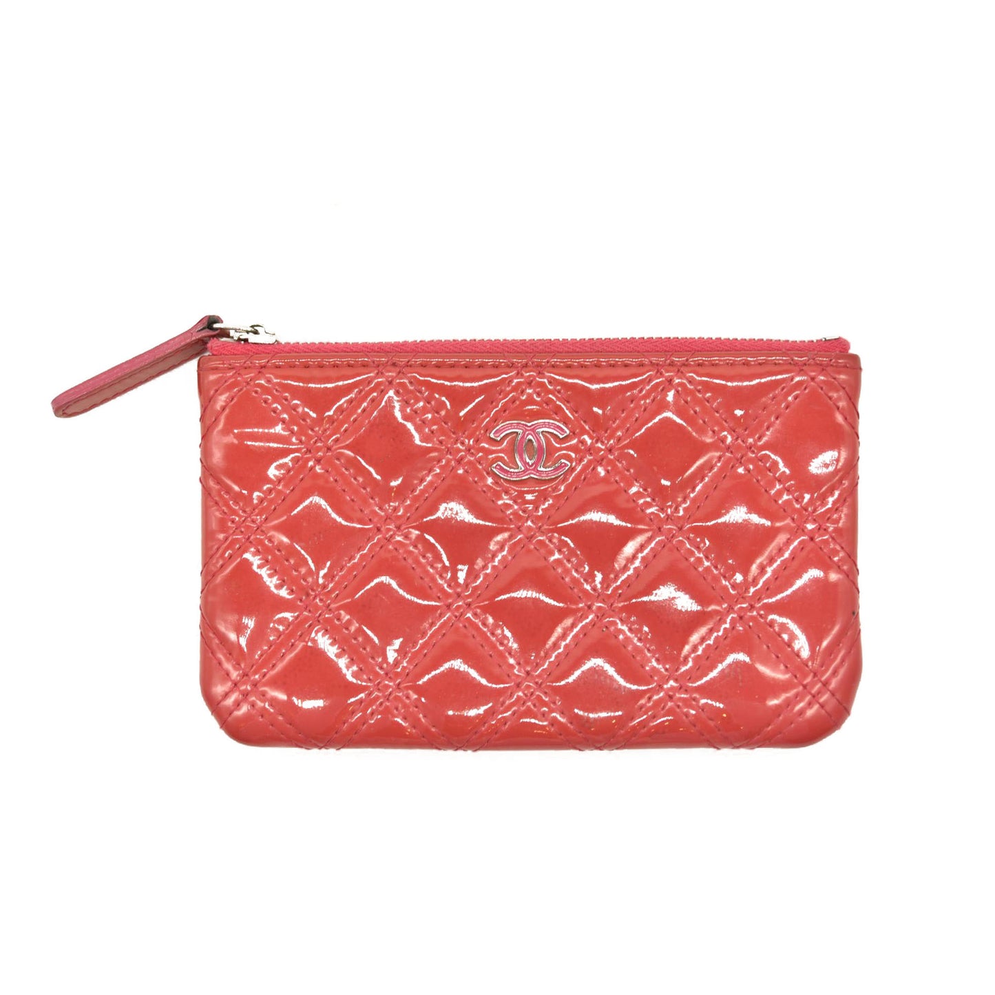 Chanel  Patent Quilted Small Cosmetic Case Pink