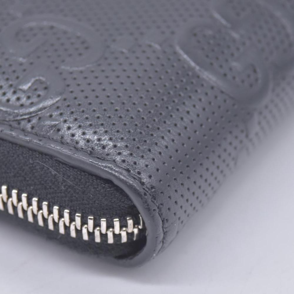 $790 GUCCI Jumbo GG Embossed Perforated Zip Around Wallet Black CONSIGNMENT 10021209