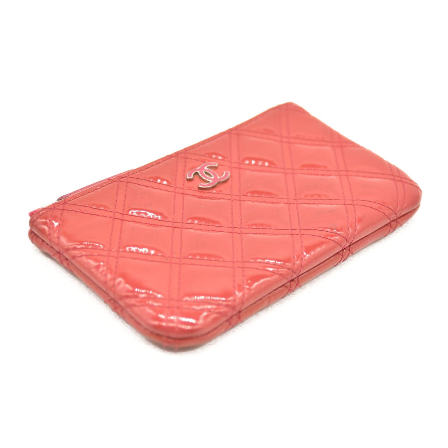 Chanel  Patent Quilted Small Cosmetic Case Pink